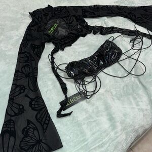 Dolls Kill Black Lace Bandeau Top + Butterfly Mesh Wrap Top